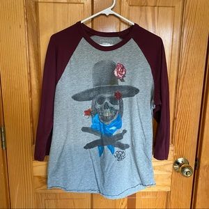 Converse gray burgundy skull raglan baseball tee